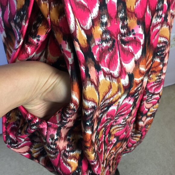 Muse Fit & Flare Dres Size 12 Woman Pink Yellow Abstract Sleeveless Belted Retro - Picture 14 of 14